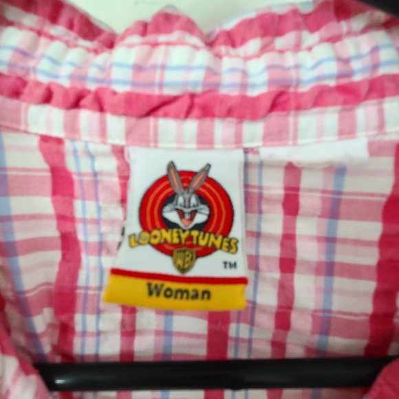 Vintage Looney Tunes Women’s Sleeveless "Tweety Cool Chick" Button Up Plaid - Picture 3 of 4